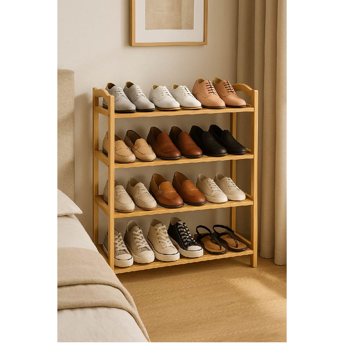 Organizador De Zapatos 4 Estantes Zapatero De Bambú - Marrón